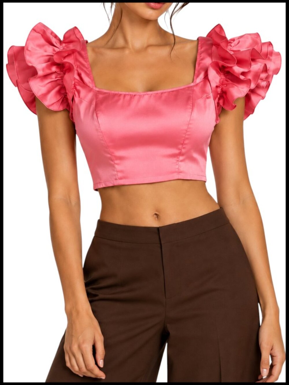 Zara Crop Top Pink Smocked Ruffle Sleeve S